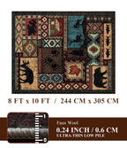 YIHOUSE Rustic Cabin Area Rug 8x10,Machine Washable Lodge Bear Rug,Non-Slip Low Pile Print Pattern Southwestern Rug for Living Room Bedroom