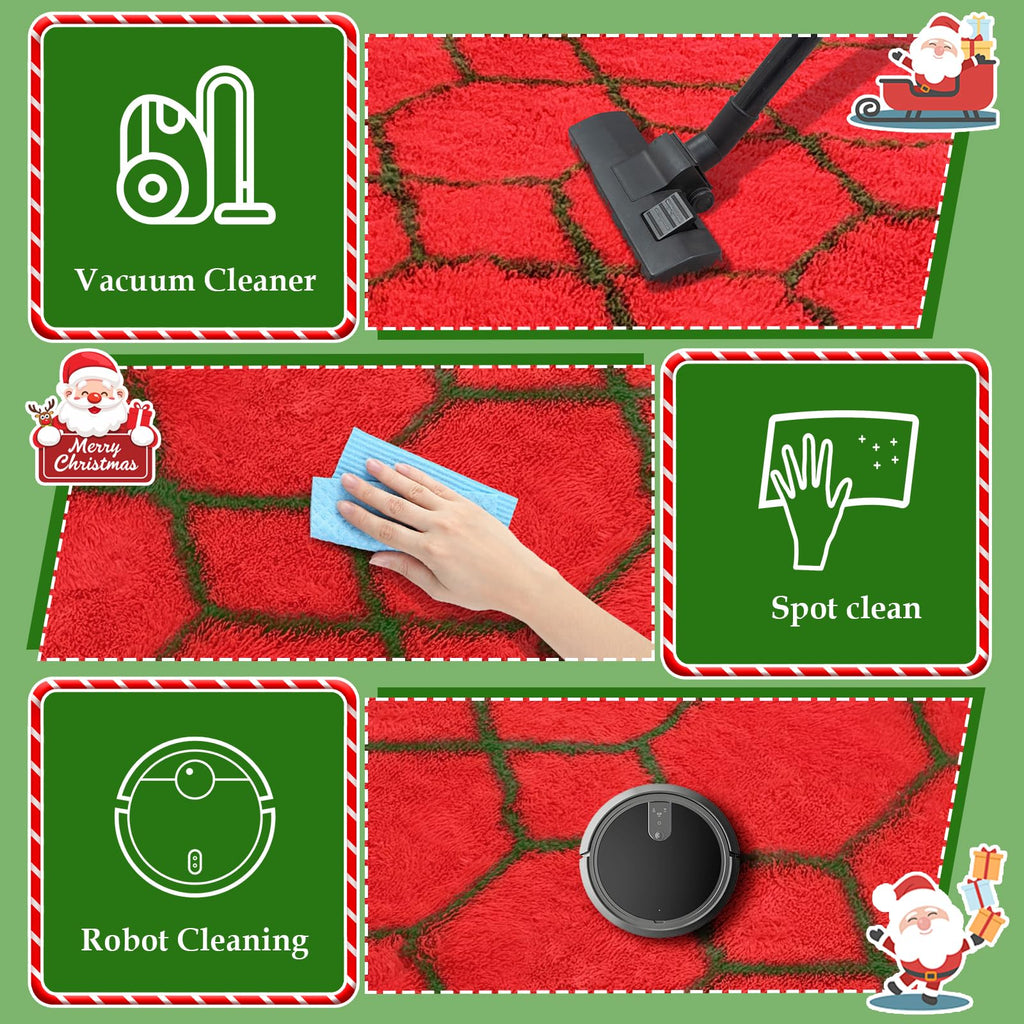 5x8 Shag Area Rug for Bedroom,Red and Green Fluffy Rugs for Living Room
