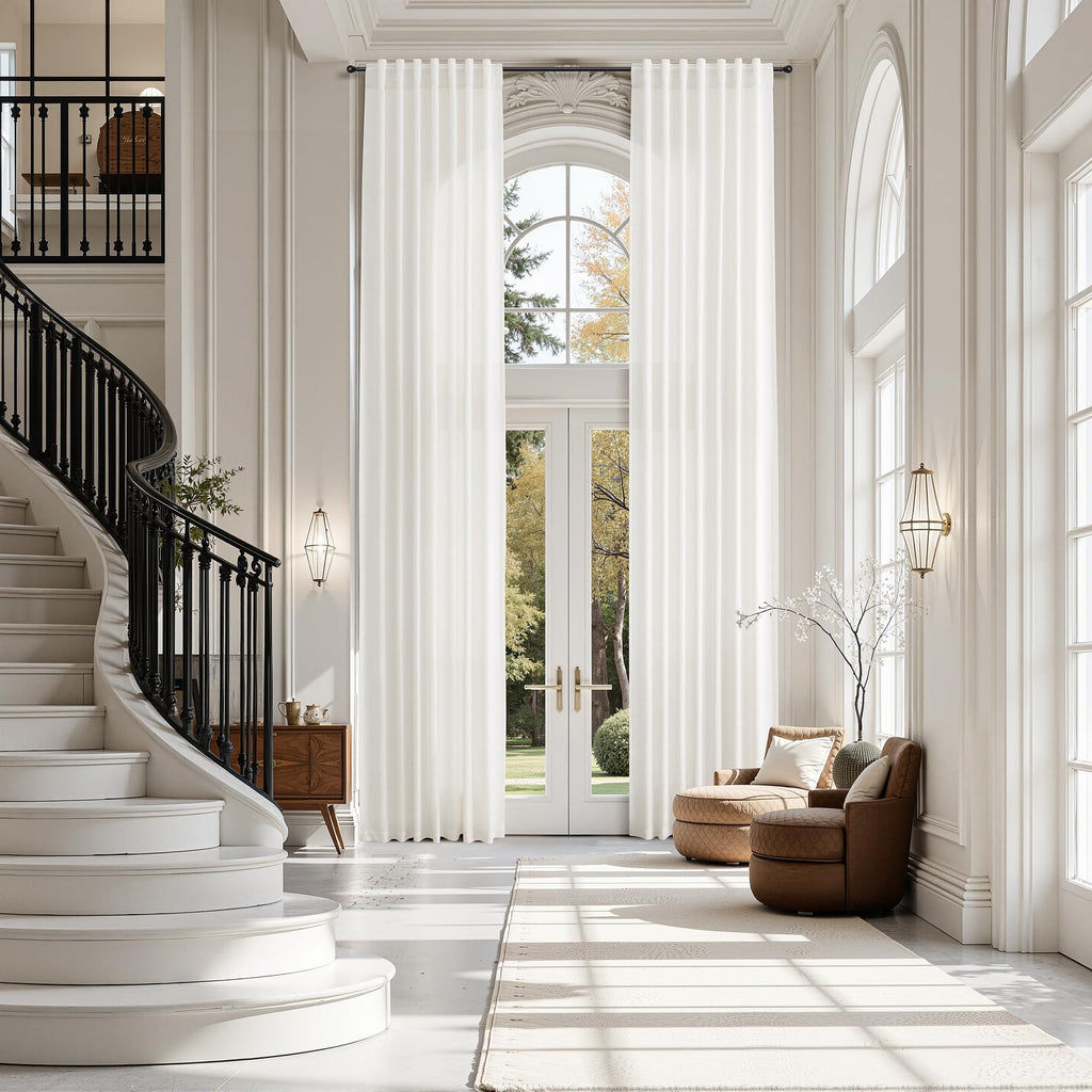 Extra Long Beige White Linen Curtains 132 Inch for Living Room 2 Panels Set Rod Pocket Back Tab Light Filtering Semi Sheer Curtain Privacy Floor to Ceiling High Ceiling Drapes for Farmhouse 52x132