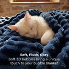 Bedsure 3D Fleece Bubble Blanket - GentleSoft Blue Queen Blanket for Bed Sofa Room Decor - Luxury Soft Cozy Gifts for Kids Girls, Lightweight, All Seasons, Navy Blue, 90"×90"