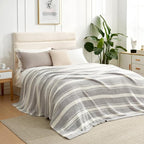 Snuggle Sac Queen Size Bedding Blankets, Super Soft Warm Blankets Cozy Knit Fuzzy Oversized Blankets for Bed, Stripe Grey, 90"x90"