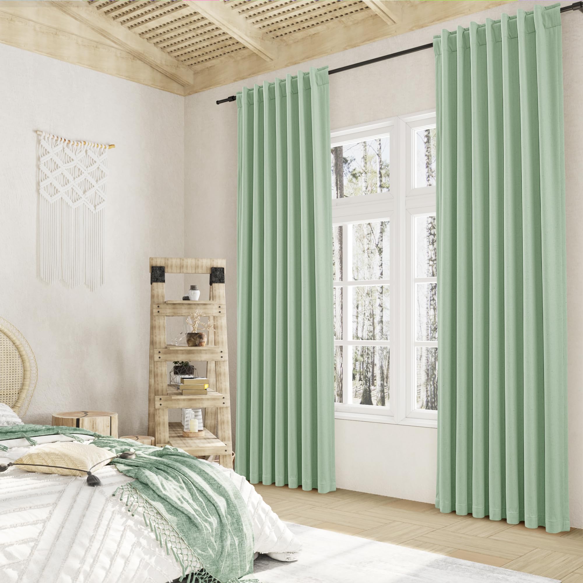 Guken 100% Blackout Curtains 120 Inch Length 2 Panels Set for Living Room Bedroom Back Tab Thermal Insulated Black Out Linen Drapes Room Darkening Window Curtains Aqua Green 52x120