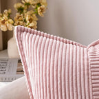 MIULEE Pink Corduroy Decorative Euro Sham Pillow Covers 24x24 Inch with Splicing Set of 2 Soft Boho Pillow Covers Broadside Textured Pillowcases for Couch Bed Livingroom