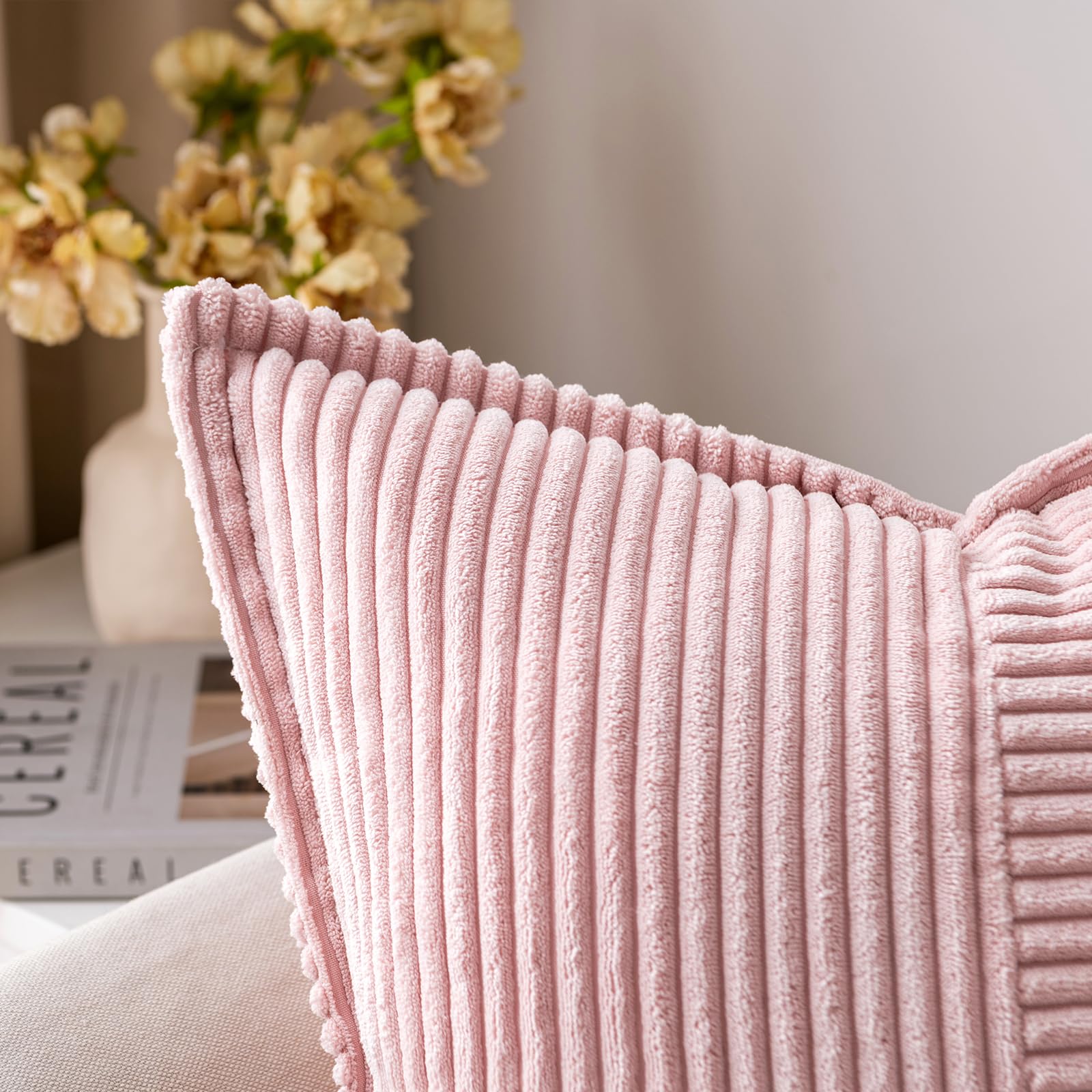 MIULEE Decorative Throw Pillow Covers for Couch 18x18 Inch Pink 2 Pack