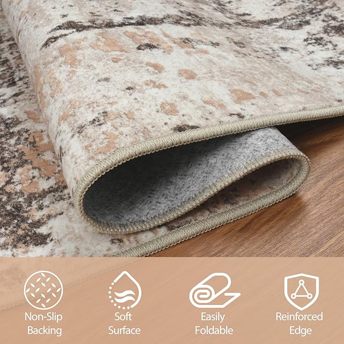 5x7 Area Rugs for Living Room Washable Bedroom Dining Room Brown Beige
