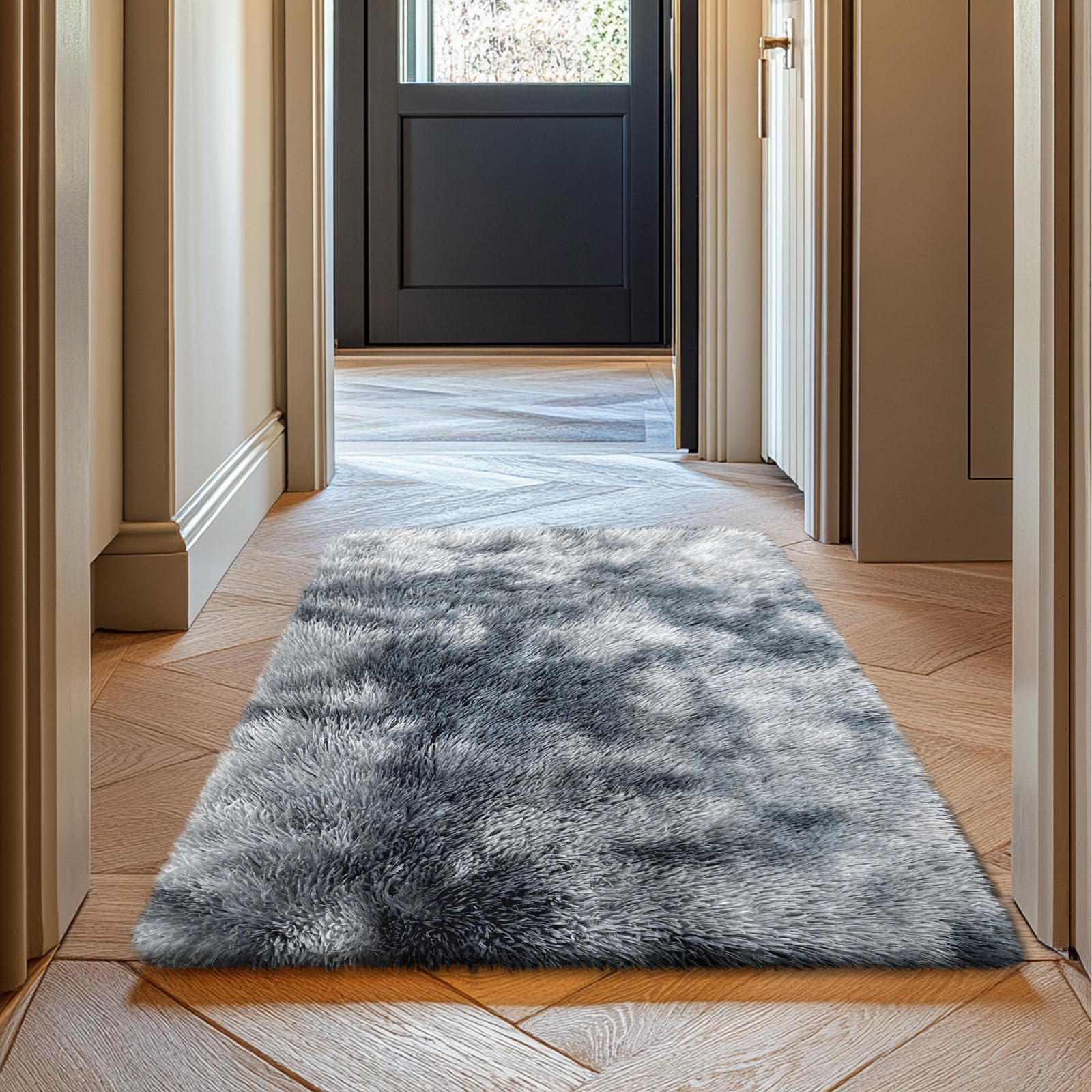 yulidayang 2x3 Area Rugs for Bedroom,Mottling Black Small Fluffy Shag Rug