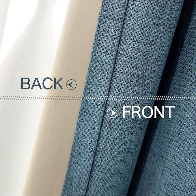 MIULEE 100% Blackout Linen Curtains for Bedroom 52x45 Inches Dusty Blue