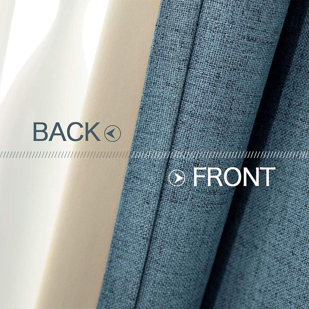 MIULEE 90 Inches Linen Texture Curtains for Bedroom 100% Blackout Thermal Insulated Dusty Blue Curtains Grommet Room Darkening Draperies Luxury Decor for Living Room Nursery 52x90 Inch (2 Panels)