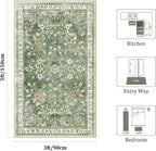 Yamaziot Washable Area Rug 3x5 – Small Non Slip Boho Area Rug for Bedroom, Low Pile Distressed Carpet for Living Room, Bedroom, Kitchen, Entrance, Green