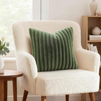 decorUhome Cozy Faux Fur Throw Pillow Covers 16x16 Set of 2 Decorative Soft Plush Striped Modern Farmhouse Boho Couch Pillow Cases with Velvet Back for Sofa Bed Living Room, Olive Green