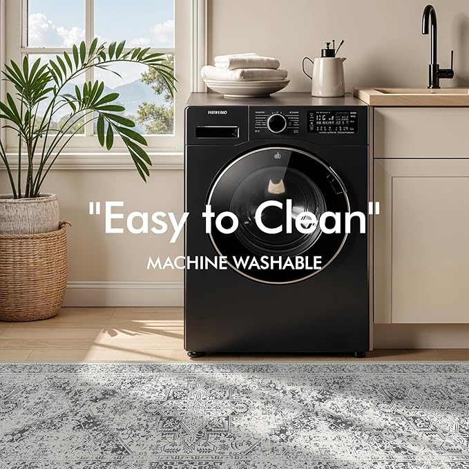 3x6 Washable Hallway Runner Rug - Non Slip Kitchen Runner Rugs with Rubber Backing Vintage Low-Pile Carpet Runners for Entryway Dining Room Laundry Room Home Decor (Distessed Grey)