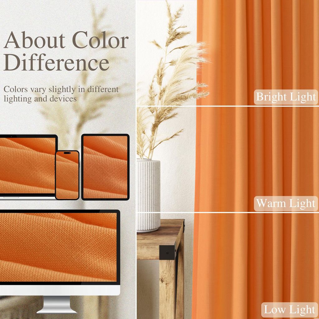 Nanspring Orange Linen Curtains for Bedroom Back Tab Light Filtering Privacy Sheer Curtains Modern Farmhouse Decor Linen Blend Textured Gauze Curtain for Living Room 2 Panels Set 52x72