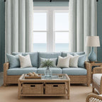 Teal Boho Blackout Curtains 90 Inches Long Light Green Linen Blend 2 Panels with Tassels and Cotton Embroidery, Farmhouse Vintage Rustic Rod Pocket Drapes for Living Room or Bedroom