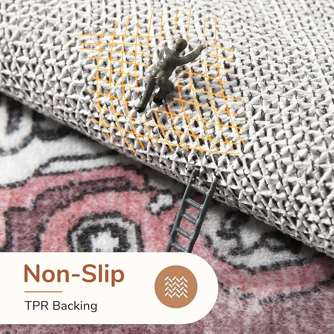 OPPODREAM Soft 10x14 Area Rugs, Washable Rugs 10x14 with Non Slip Backing, Low-Pile Faux Cashmere 10 x 14 Carpet, Pink & Cream