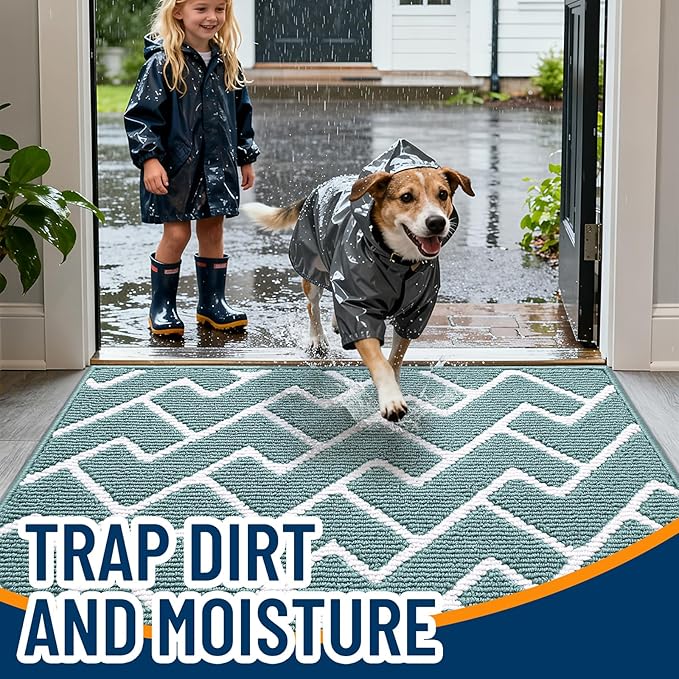 OLANLY Front Door Mat, Non-Slip Rubber Backing, Dirt Resistant and Absorbent, Washable, Easy to Clean Low-Profile Indoor Doormat for Back Door, Entryway, Inside Entrance, 32x20, Sage Green