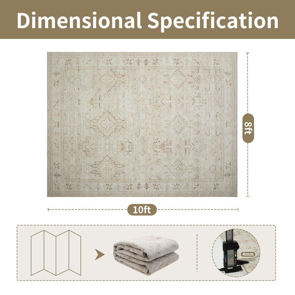 8x10 Washable Area Rugs for Living Room,Bedroom,Dining Room - Retro Beige