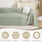 MYSKY HOME Sectional Couch Cover Blanket Living Room Furniture Protector for Pets, Farmhouse Home Decor Sofa Covers Tassel Chenielle Sofa Slipcover Soft Throw Couch for Dogs, 71" X 150", Sage Green