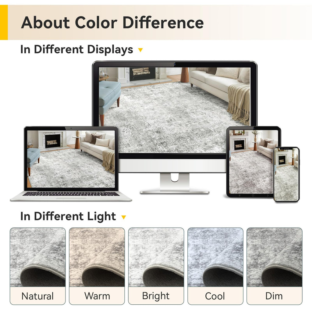RELEANY Washable 2'x3' Abstract Area Rug for Living Room Gray White