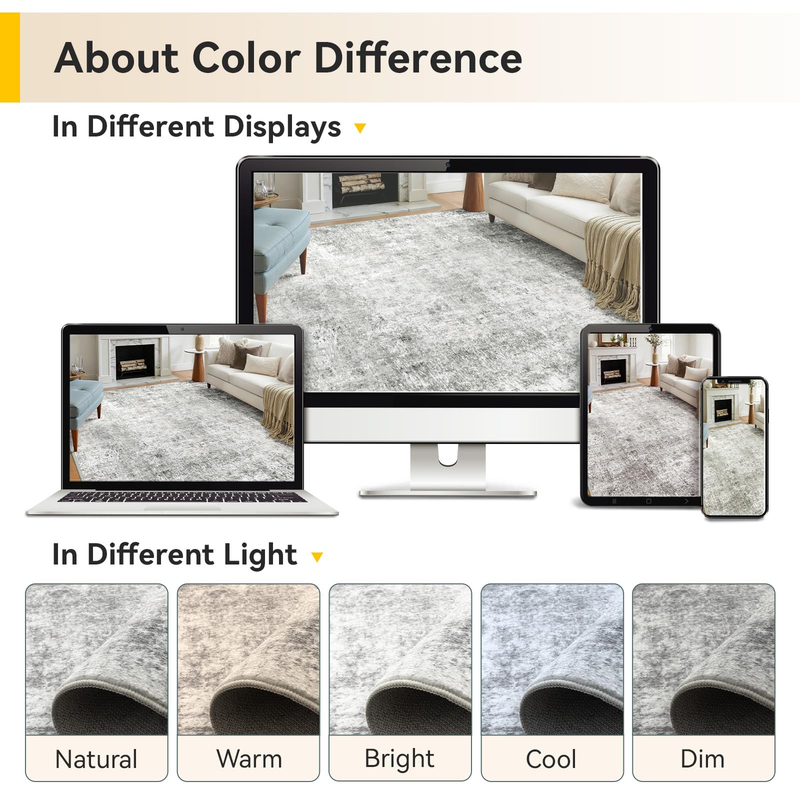 RELEANY Washable 2'x3' Abstract Area Rug for Living Room Gray White