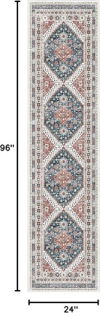 Madane Runner Rug 2x8, Washable Hallway Runner Rugs, Non-Slip Low-Pile Soft Kitchen Rug Runner Laundry Room Rug, Vintage Throw Entry Foyer Mat for Entrance Living Room (Navy Blue, 2 x 8)