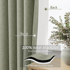 Sage Green 100% Blackout Curtains 80 Inch Length 2 Panels Set for Living Room Bedroom Back Tab Thermal Insulated Black Out Linen Drapes Room Darkening Window Curtains 40 Wide