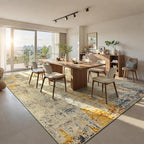 Ompaa Living Room Rug 8x10 Beige Area Rugs Machine Washable Abstract Boho Large Carpet Non-Slip Non-Shedding Faux Wool Indoor Vintage Rug for Bedroom, Classroom, Dining Room, Kids Playroom