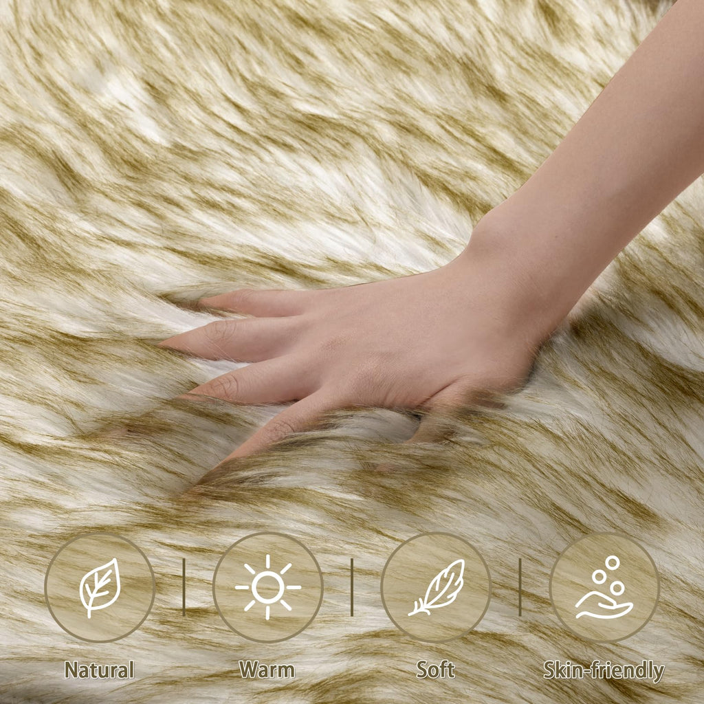 Ciicool Ultra Soft Faux Sheepskin Fur Rug 2x6 Feet Fluffy Rug for Bedroom