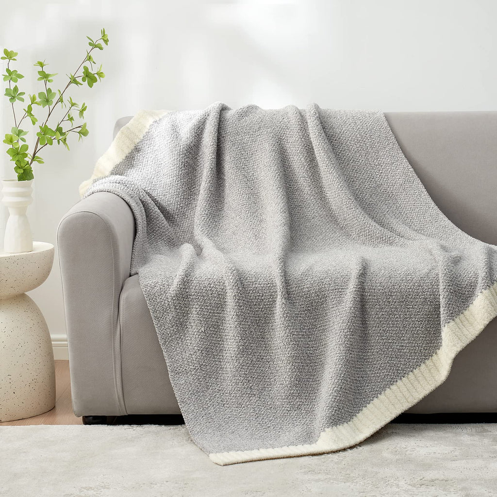 Snuggle Sac Heather Grey Throw XL Blanket for Couch, Super Soft Warm Blankets Cozy Knit Fuzzy Microfiber Throws Dupes for Sofa, Bed, Camping, Picnic, Heather Grey, 50x70 inches