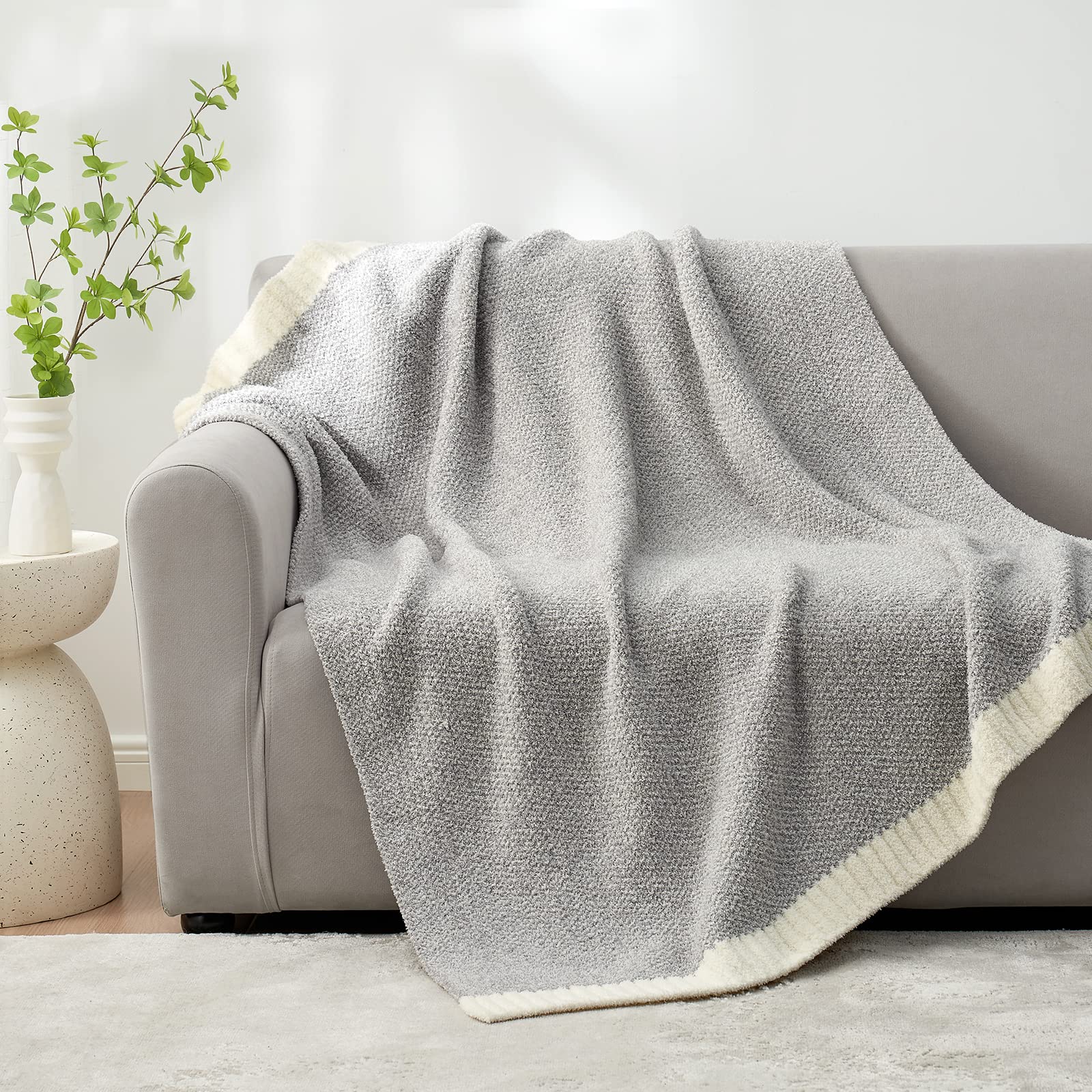 Snuggle Sac Heather Grey Throw XL Blanket for Couch, Super Soft Warm Blankets Cozy Knit Fuzzy Microfiber Throws Dupes for Sofa, Bed, Camping, Picnic, Heather Grey, 50x70 inches