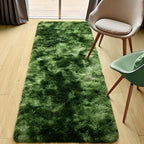 Tepook Soft Runner Rugs for Bedroom 2x6 with Rubber Backing, Tie-Dyed Dark Green Fluffy Rugs for Hallway, Shag Bedside Rug Fuzzy Plush Carpet for Living Room Dorm Nursery Indoor Home Decor