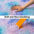 Ailyei Soft Runner Rugs for Bedroom Hallways, 2x4 Purple Rainbow Fluffy Shag Throw Area Rug Non Slip for Bedside Dorm, Long Shaggy Furry Carpet for Nursery Living Room