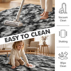 4x6 Ft Shag Area Rug for Bedroom Living Room, Tie-Dyed Ultra Soft Fluffy Furry Rugs for Indoor Floor, Aesthetic Carpet for Kids Home Decor (Black Grey)