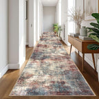 IOHOUZE Abstract Runner Rug 3x20 Ft Extra Long Washable Runners for Hallways, Non Slip Kitchen Runner Printed Faux Wool Entryway Runner Indoor, Modern Abstract Floor Carpet for Hall Stair, Red/Multi