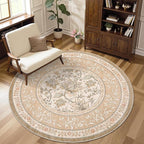 GarveeHome Pinkish Brown Botanical Grove 5ft Round Rug, Small Circle Vintage Cottagecore Soft Low-Pile Non-Slip Washable Rugs for Living Room Bedroom Nursery Kitchen Retro Carpet