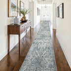 2'6"x16' Washable Hallway Runner Rug - Non Slip Kitchen Runner Rugs with Rubber Backing Vintage Low-Pile Carpet Runners for Entryway Dining Room Laundry Room Home Decor (Blue)