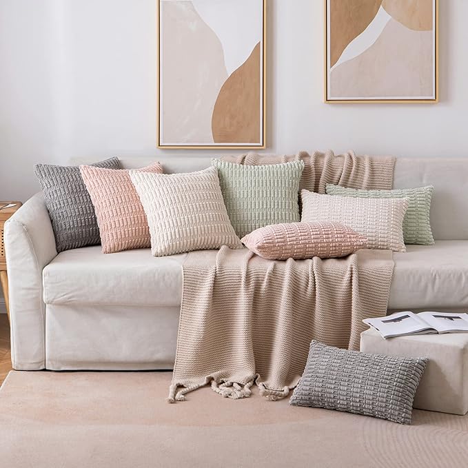 MIULEE Lumbar Corduroy Decorative Throw Pillow Covers 22x14 Cream White