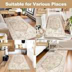 Yamaziot Washable Runner Rug, 3x6 Non-Slip Boho Vintage Hallway Rug with Rubber Backing, Low Pile Faux Wool Distressed Carpet Runner for Bedroom, Kitchen, Laundry, Entrance