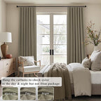 Dark Taupe Neutral Blackout Curtains 96 Inch Long 2 Panel Insulated Sliding Door Curtain UV Heat Blocking Drape for Living Room Bedroom Linen Cloth Canvas Burlap Primitive Decor Back Tab 52x96 Length