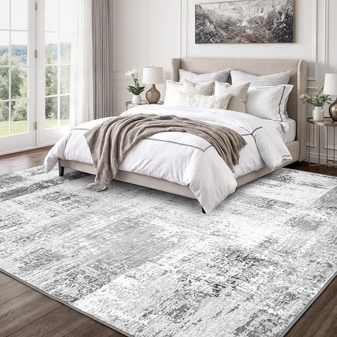 Rugflix 6x9 Area Rugs for Living Room, Washable Grey Large Rug