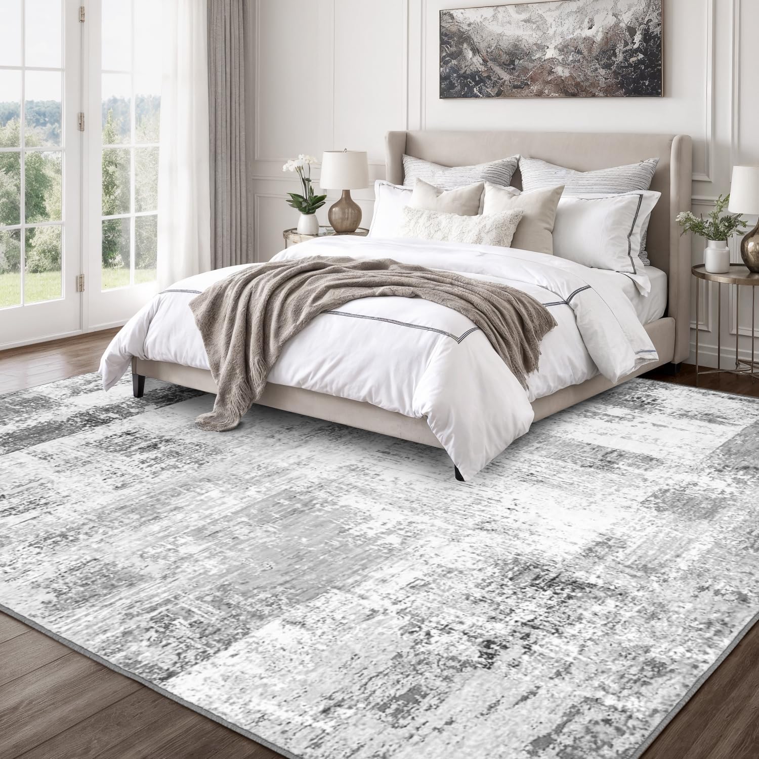 Rugflix 9x12 Area Rugs for Living Room, Washable Beige Grey Large Rug