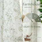 jinchan Floral Curtains 90 Inch Length Sage Green Flower Linen Farmhouse Curtain for Living Room French Country Vintage Curtain Rod Pocket Curtains Set 2 Panels Floral Printed