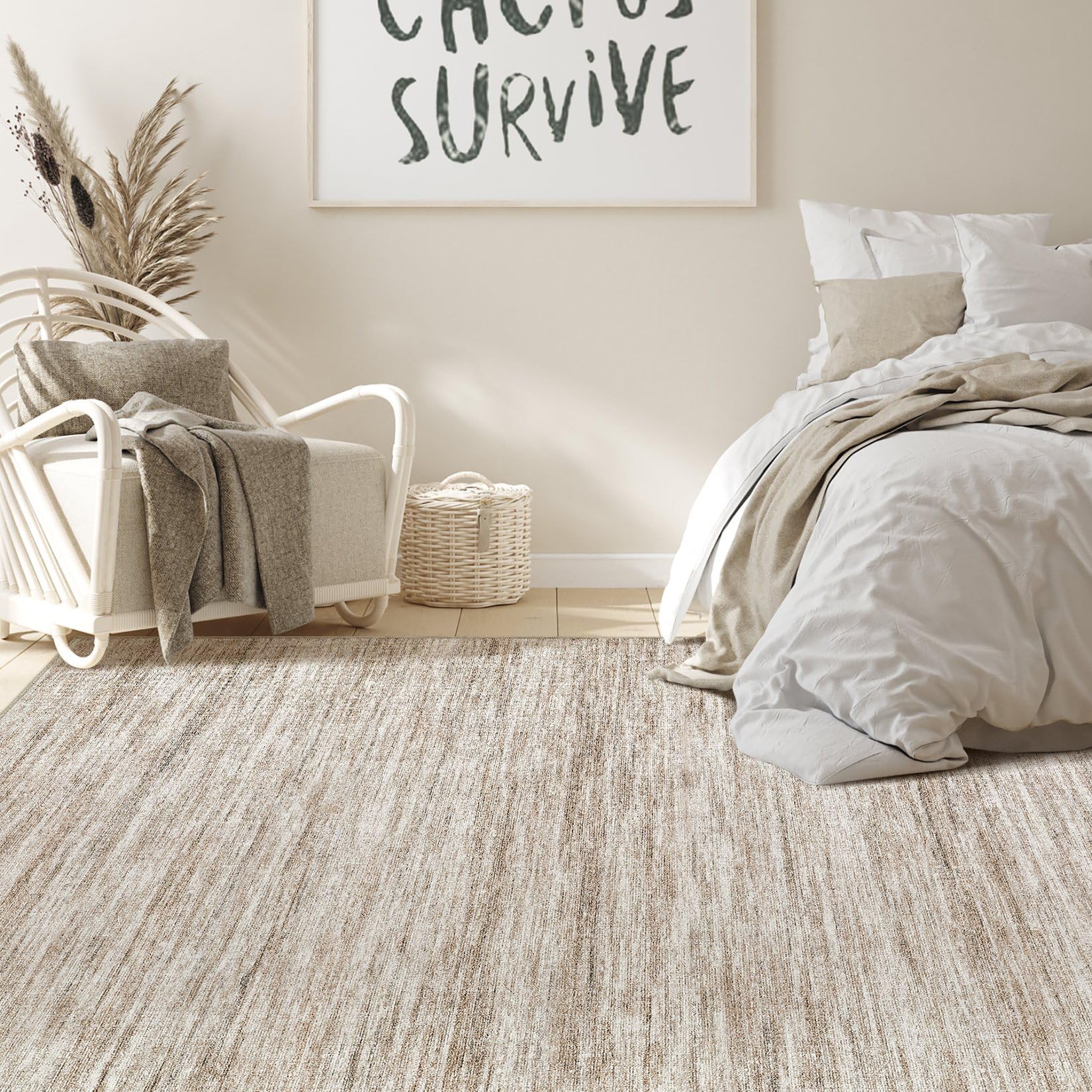 Nakagishi 10x14 Area Rugs Living Room: Washable Large Vintage Rug Neutral Non-Slip Soft Stain Resistant Indoor Carpet for Bedroom Nursery Dining Room Office Playroom - Brown-01