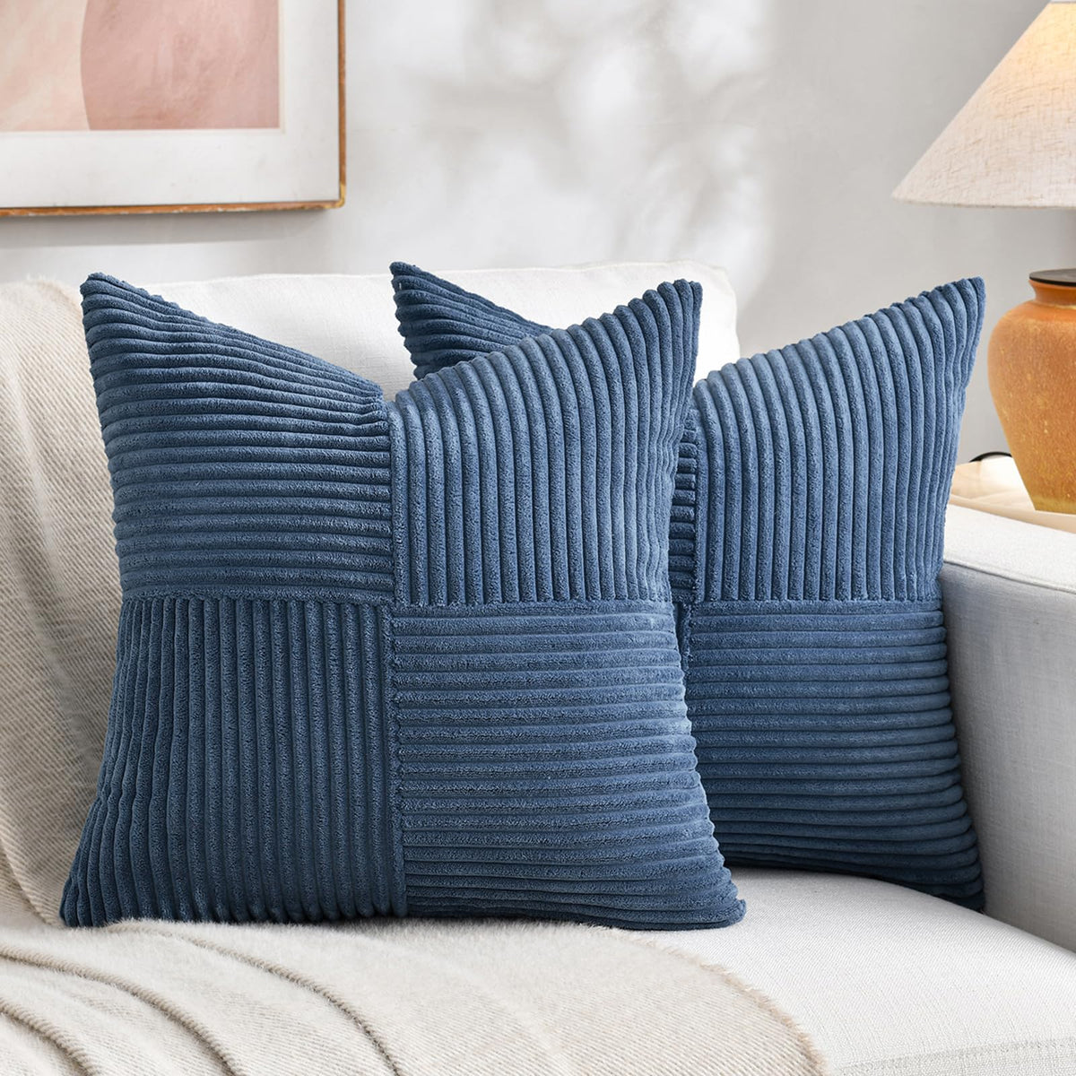 Fancy Homi 2 Packs Pure White Decorative Throw Pillow Covers 20x20 Inch for Living Room Couch Bed Sofa, Rustic Farmhouse Boho Home Decor, Soft Corss Corduroy Patchwork Accent Cushion Case 50x50 cm