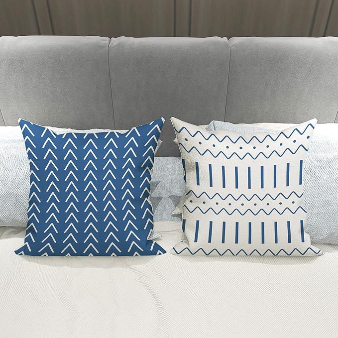 YCOLL Pillow Covers 16x16 Set of 4, Modern Sofa Throw Pillow Cover, Decorative Outdoor Linen Fabric Pillow Case for Couch Bed Car，Light Blue