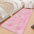 JiaoBaba Super Soft Fluffy Living Room Area Rug 2x6 ft Tie-Dyed Light Pink Shaggy Furry Carpet Washable Non-Slip Floor Rugs Bedroom Bedside Nursery Kawaii Rug Fuzzy Girls Dorm Home Decor Aesthetic