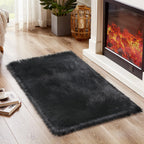 Ciicool Black Fur Fluffy Rug, 2x4 ft Small Faux Fur Rug for Bedroom