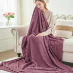 BEDELITE 3D Ribbed Jacquard Plum Fleece Twin Blanket for Bed, 60x80 Inch