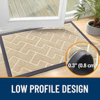 OLANLY Front Door Mat Indoor Outdoor Entrance, Waterproof All-Season, All-Weather Doormat, Sturdy Natural Rubber, Low Profile, Easy Clean Patio Porch Entryway Mat, Herringbone Brick (Beige, 71x23)