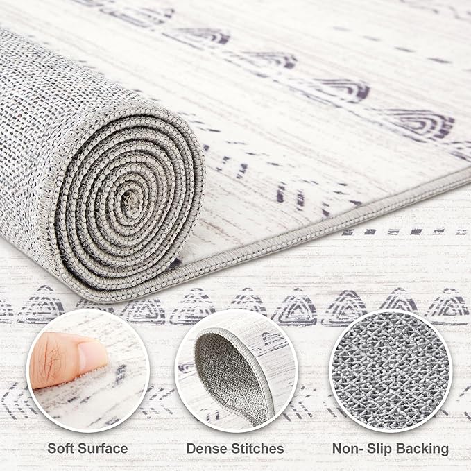 Nakagishi 7x9 Area Rug Living Room: Washable Boho Large Neutral Soft Farmhouse Modern Rugs Stain Resistant Moroccan Non-Slip Indoor Carpet for Bedroom Nursery Kids Playroom Office Dining Room- Gray