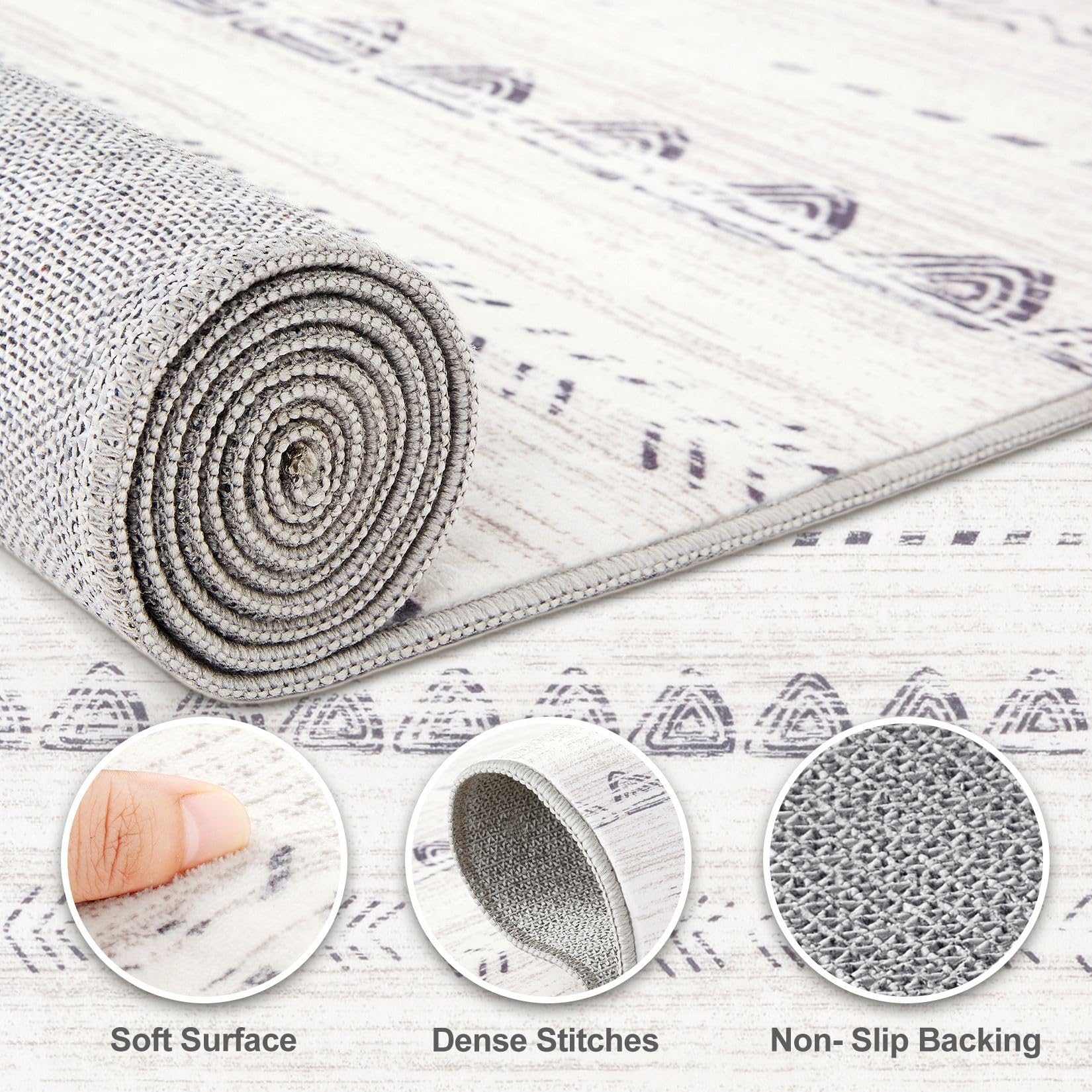 Nakagishi Boho 2x4 Washable Area Rug Non Slip Carpet for Entryway Gray